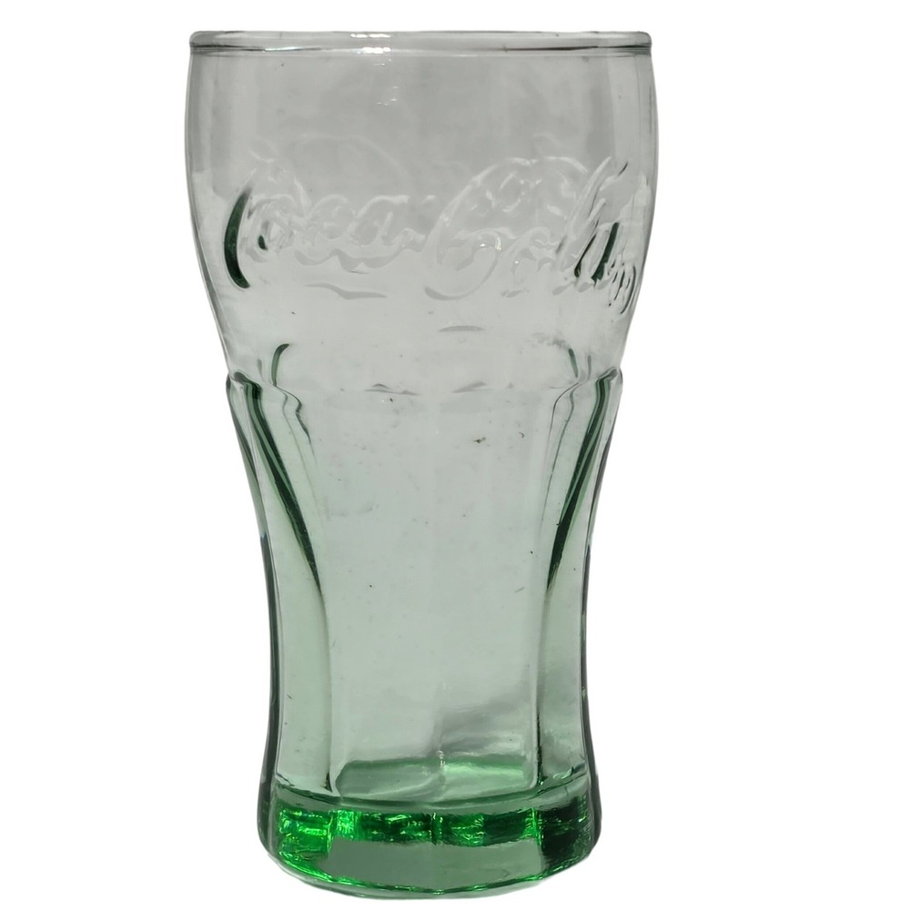 Coca-Cola Georgia Green Fluted Contour Juice Glass Embossed Logo 3.25 inch
